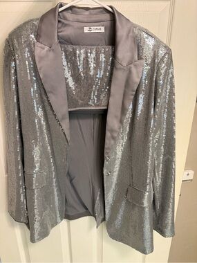 Cupshe Silver Sequin Blazer & Skirt Set